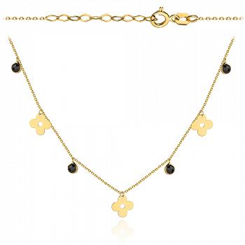 Naszyjnik złoty celebrytka kwiatek i czarne kamienie FUG3-4-CN00301-2
