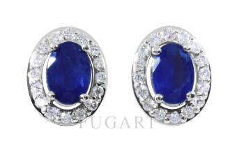 Złote kolczyki z brylantami i szafirem