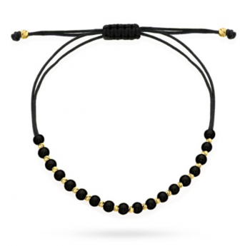 Bransoletka złota czarne i złote kulki na sznurku FUG2-25-B00400-2