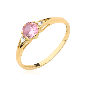 Pierścionek zaręczynowy złoty z różowym kamieniem