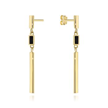 Kolczyki złote wiszące pałeczki z czarnym kamieniem FUG7-K01774-585