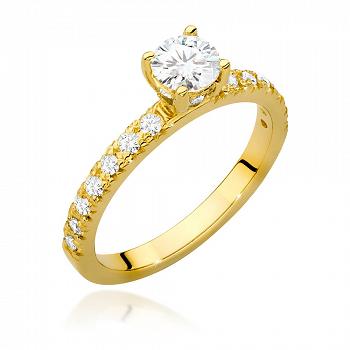 Pierścionek zaręczynowy z żółtego złota z brylantem certyfikat IGI