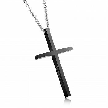Naszyjnik męski czarny krzyżyk FUGTGN114B