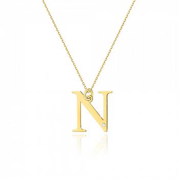 Naszyjnik złoty duża literka N z brylantem NMFUG-N