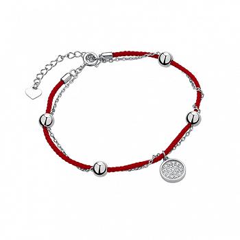 Bransoletka srebrna kółka na sznurku FUGZ1675B_R