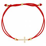 Bransoletka złoty krzyżyk z cyrkoniami na czerwonym sznurku FUG2-25-B00734-2