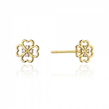 Złote kolczyki z brylantami koniczyny FCK08-585-B0.04