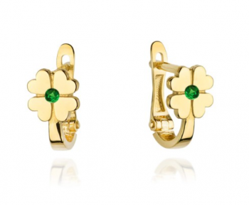 Kolczyki dziecięce złote kwiatki z zieloną cyrkonią FUG7-3-K01351-2