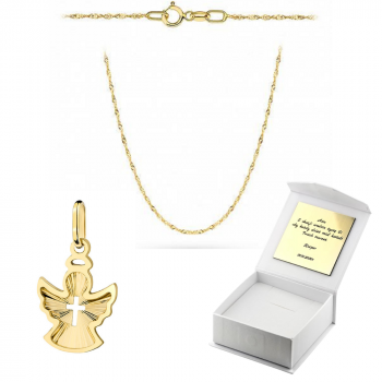 Złoty medalik Aniołek z łańcuszkiem Singapur komplet prezent Komunia Chrzest
