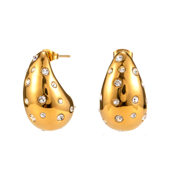 Kolczyki damskie złote z białymi kamieniami FUGJDE2307020