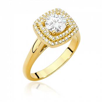 Pierścionek zaręczynowy z żółtego złota z brylantami certyfikat IGI 0.98