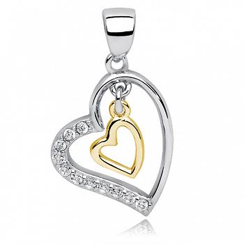 Srebrna zawieszka wiszące pozłacane serce w sercu z cyrkoniami FUGZ0676CGR