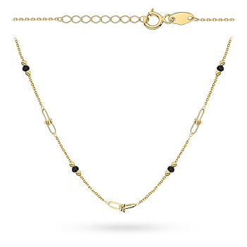 Naszyjnik złoty ogniwa, kulki i czarne kamienie FUG3-31-N00642-2