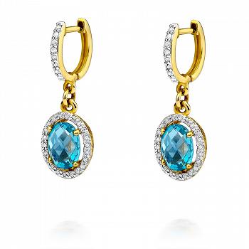 Kolczyki z żółtego złota z brylantami i topazem FKO-080-585-T3.40/0.36