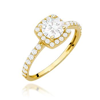 Pierścionek zaręczynowy złoty z cyrkoniami