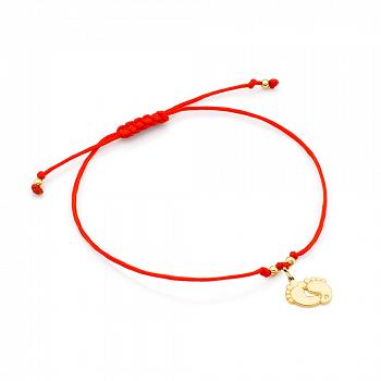Bransoletka na czerwonym sznurku złote stópki z brylantem GRAWER GRATIS FB009-Z-C585-B0.005