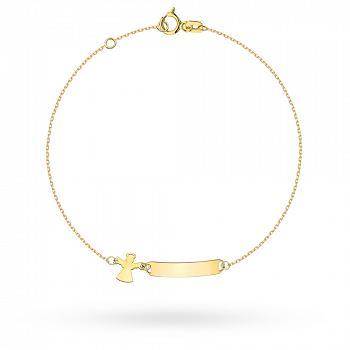 Bransoletka złota blaszka i aniołek FUG2-17-B00722-2 GRAWER GRATIS