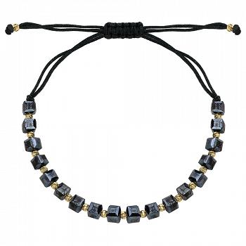 Bransoletka z grafitowym kamieniem holo na czarnym sznurku FUG2-25-B00687-2