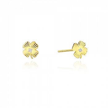 Złote kolczyki koniczynki z brylantami FCK21-585-B0.01