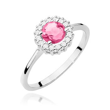 Pierścionek zaręczynowy z brylantami i różowym topazem 0.13ct