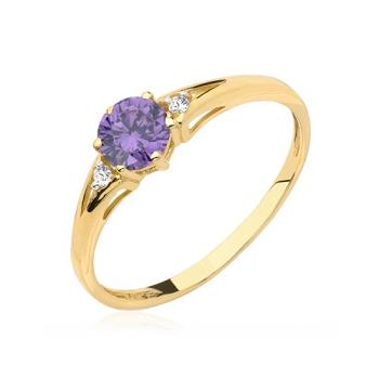 Pierścionek zaręczynowy złoty z fioletowym kamieniem
