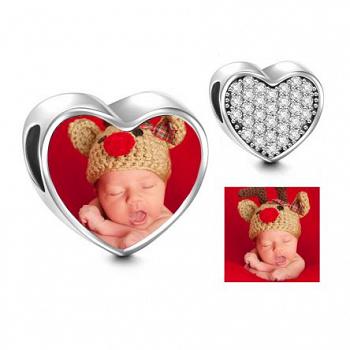 Charms • Zawieszka ze zdjęciem • Serce • Białe cyrkonie