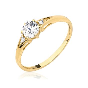 Pierścionek zaręczynowy złoty z białą cyrkonią