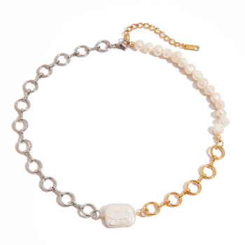 Naszyjnik łańcuch stal szlachetna perły FUGJDN0103020-PS