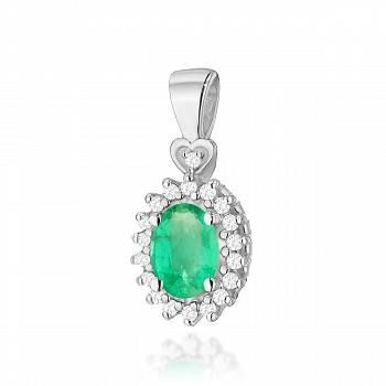 Zawieszka z białego złota ze szmaragdem i brylantem FZ312-B585-SZ0.40/0.095