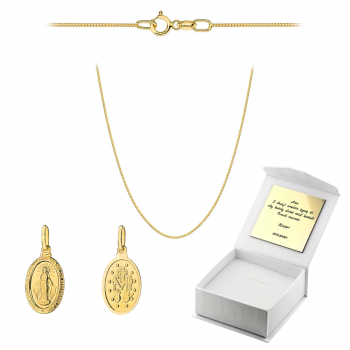 Złoty medalik Cudowny Medalik z łańcuszkiem Pancerka komplet prezent Komunia Chrzest