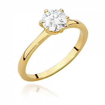 Pierścionek zaręczynowy z żółtego złota z brylantem certyfikat IGI 1.00