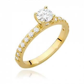 Pierścionek zaręczynowy z żółtego złota z brylantami certyfikat IGI 0.74