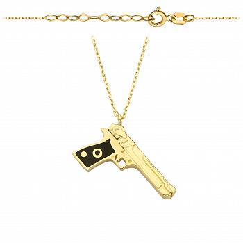 Naszyjnik złoty celebrytka pistolet z czarną rękojeścią FUG3-21-CN00271-2