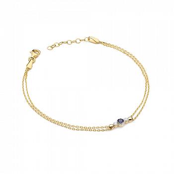 Złota bransoletka z diamentami i szafirem FB-005-585-S0.15/B0.03