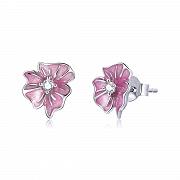 Kolczyki srebrne kwiatki z cyrkoniami i masą perłową KFUG081