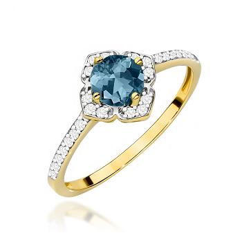 Pierścionek zaręczynowy z brylantami i topazem London Blue 0.13ct