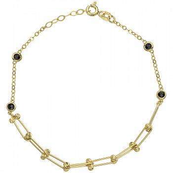 Bransoletka złota z czarnymi kamieniami i diamentowanymi kulkami FUG2-4-B00588-2
