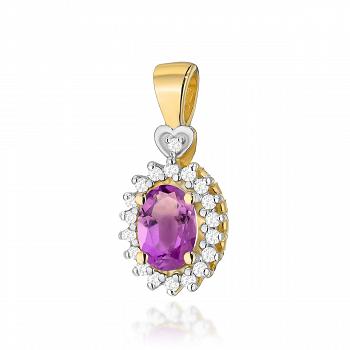 Zawieszka z żółtego złota ametyst z brylantami FZ312-585-A0.40/0.095