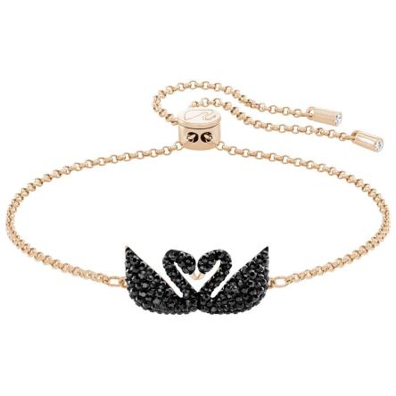 Bransoletka SWAROVSKI • Iconic Swan Double Bracelet, Black, Rose gold plating 5344132