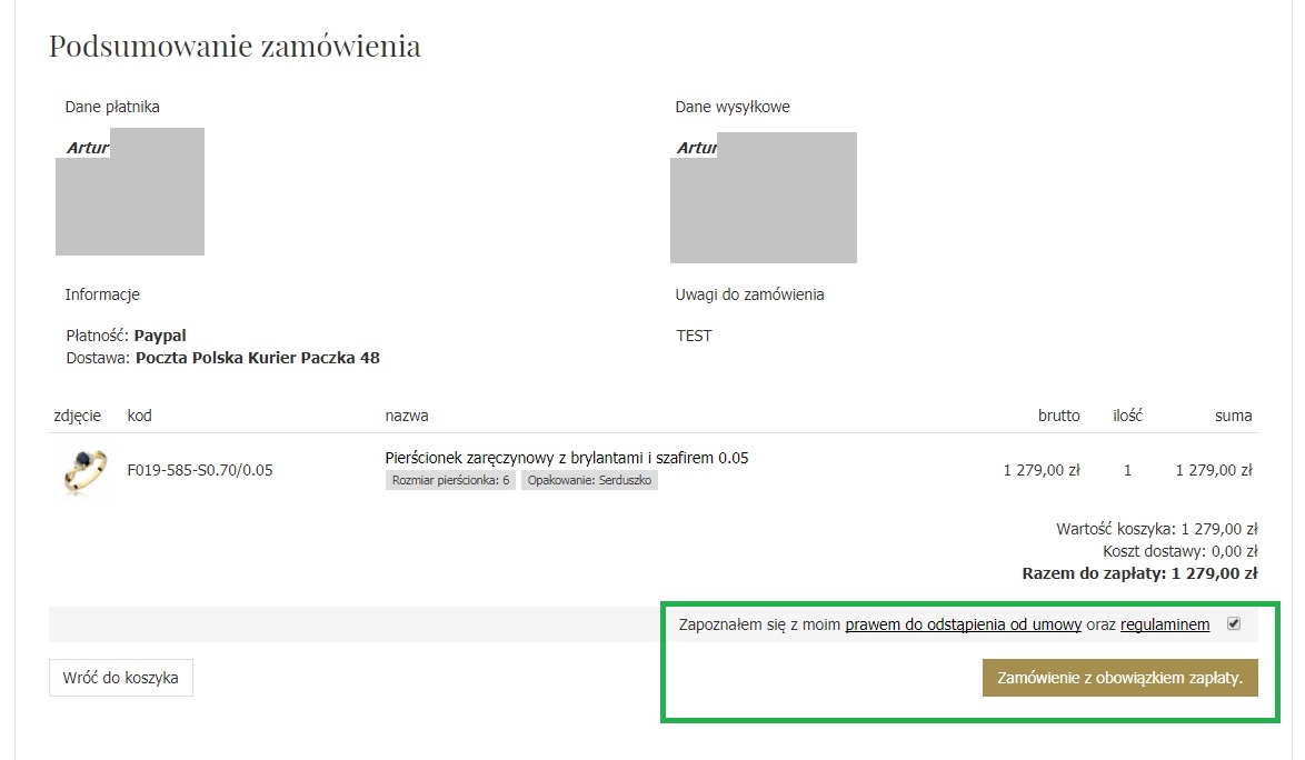 Podsumowanie zamówienia Podsumowanie zamówienia