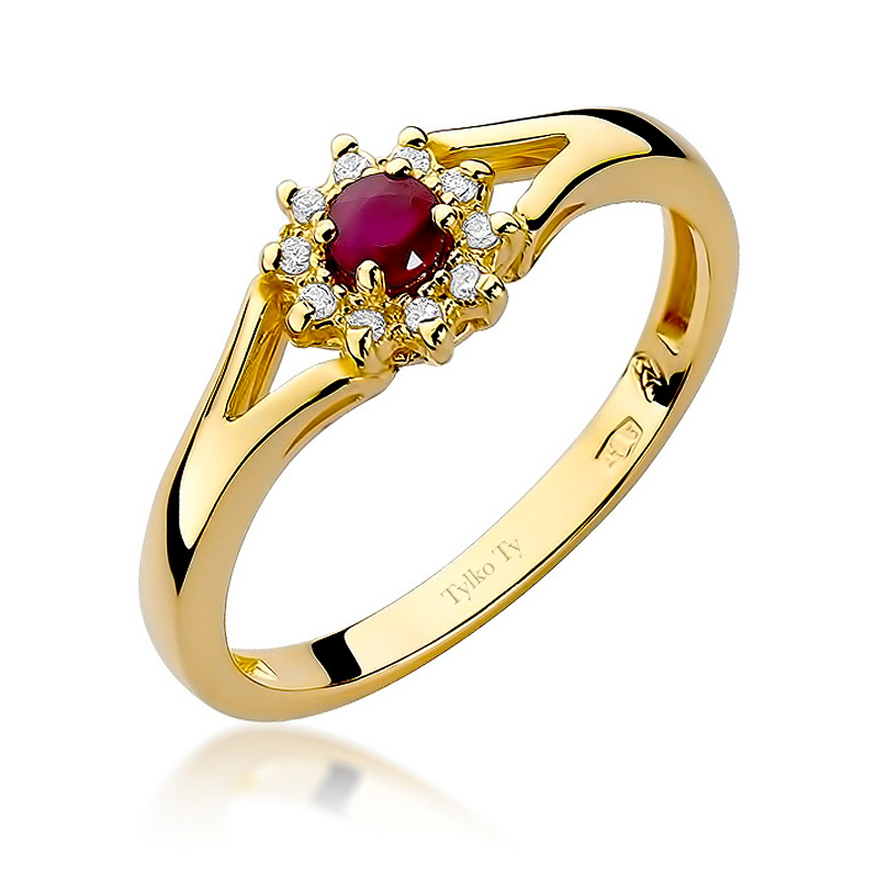 Pierścionek zaręczynowy z rubinem i brylantem Pierścionek zaręczynowy z rubinem i brylantem